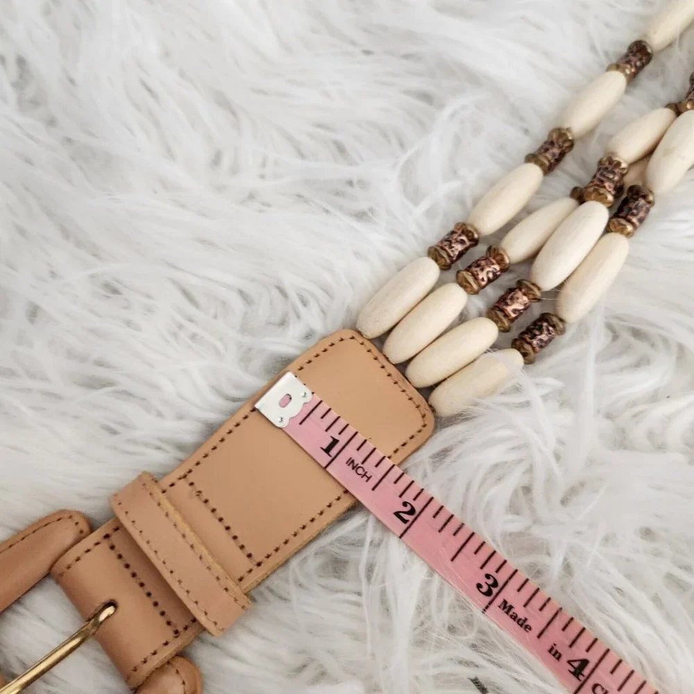 Express Leather Belt Cinch Style With‎ Buckle Leather Beaded Jeweled Boho Small